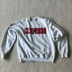 Men’s Champion White Clemson Co-Op Crewneck Sweatshirt